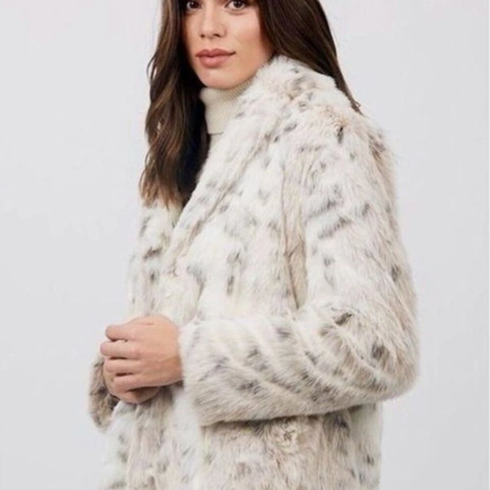 Anthropologie Faux Fur Coat in Cream with Light Brown Speckle